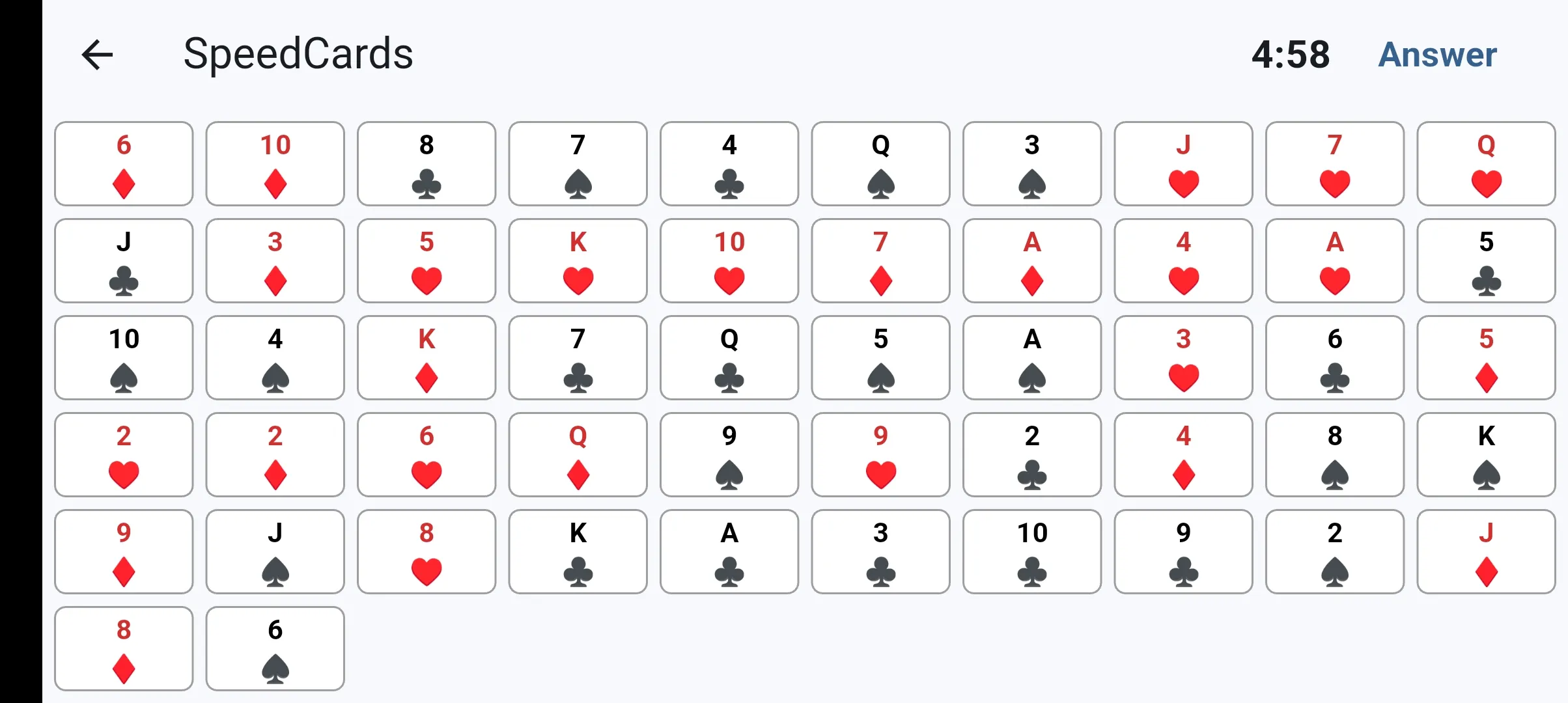 Speed Cards 記憶画面